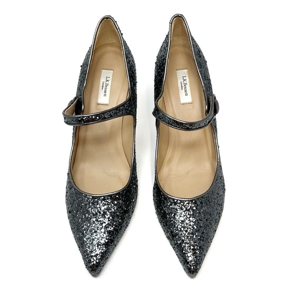 LK Bennett Monica Mary Jane Glitter Heels Size 41 / 11 Antracite (Gunmetal) EUC - Picture 7 of 12